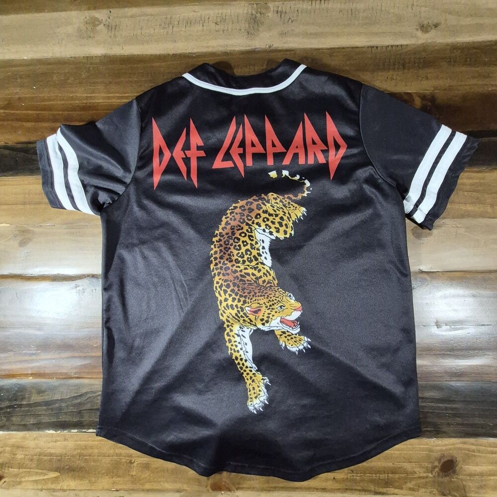Def Leppard Baseball jersey Shirt Men's Large Black Button Front Leopard - Picture 4 of 6